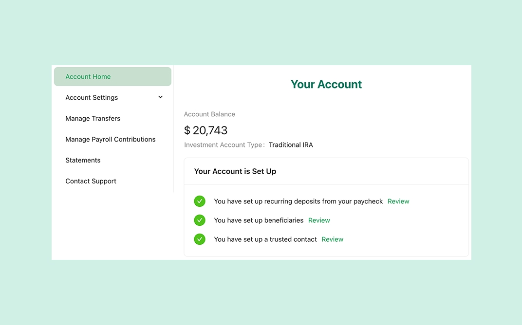 Account dashboard screenshot